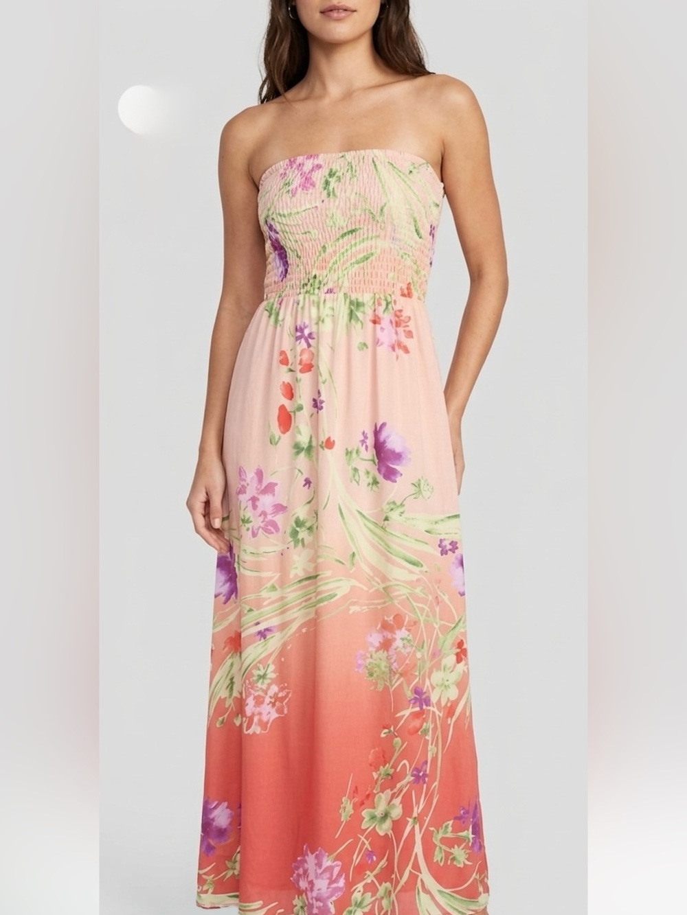 Old Navy Pink floral maxi dress with smocked Top Size Large
